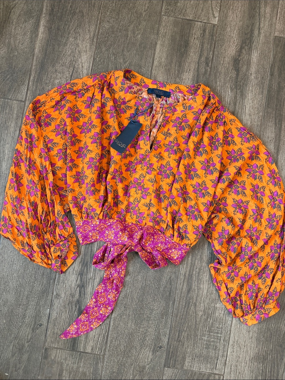 NWT RACHEL Rachel Roy Orange & Pink Floral Tie-Front Crop Top